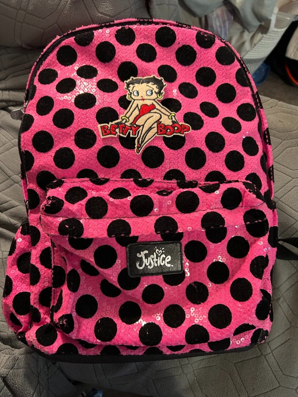 Pink & Black Polka Dot Betty Boop Backpack 13x17x6